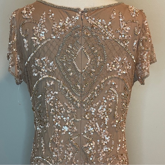 Pisarro Nights Beaded Mesh Midi Cocktail Dress Nude - Picture 6 of 9